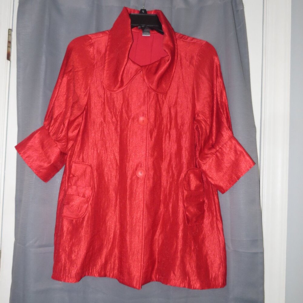 ❤️DAMEE, INC Red Swing Evening Button Down Jacket Top Size Small